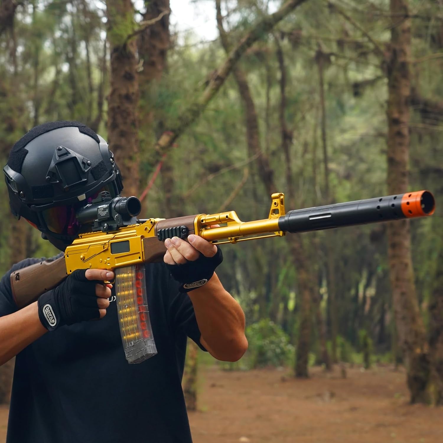 Jellybullet Automatic Foam Blaster 741132,  Soft Darts Shell Ejecting Blaster, Automatic Repeating & Manual Single Shooting Mode, Manual Banana Spring Magazine, 18+ (AKGOLD)