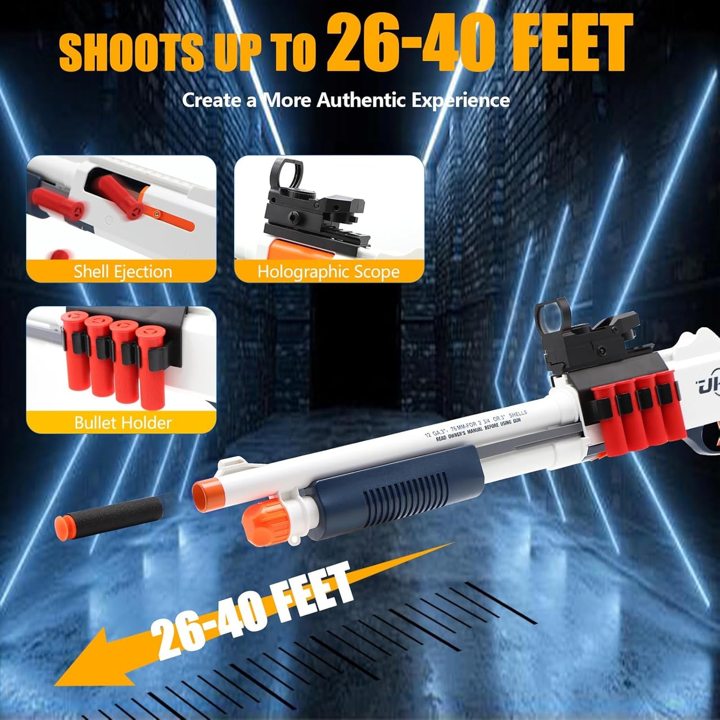 Shell Ejecting Toy Shotgun Toys Guns with 50 Soft Darts 14 Shells 1 Scope Soft Bullet Toy Shotgun Outdoor Games Gifts for Christmas Halloween Birthday