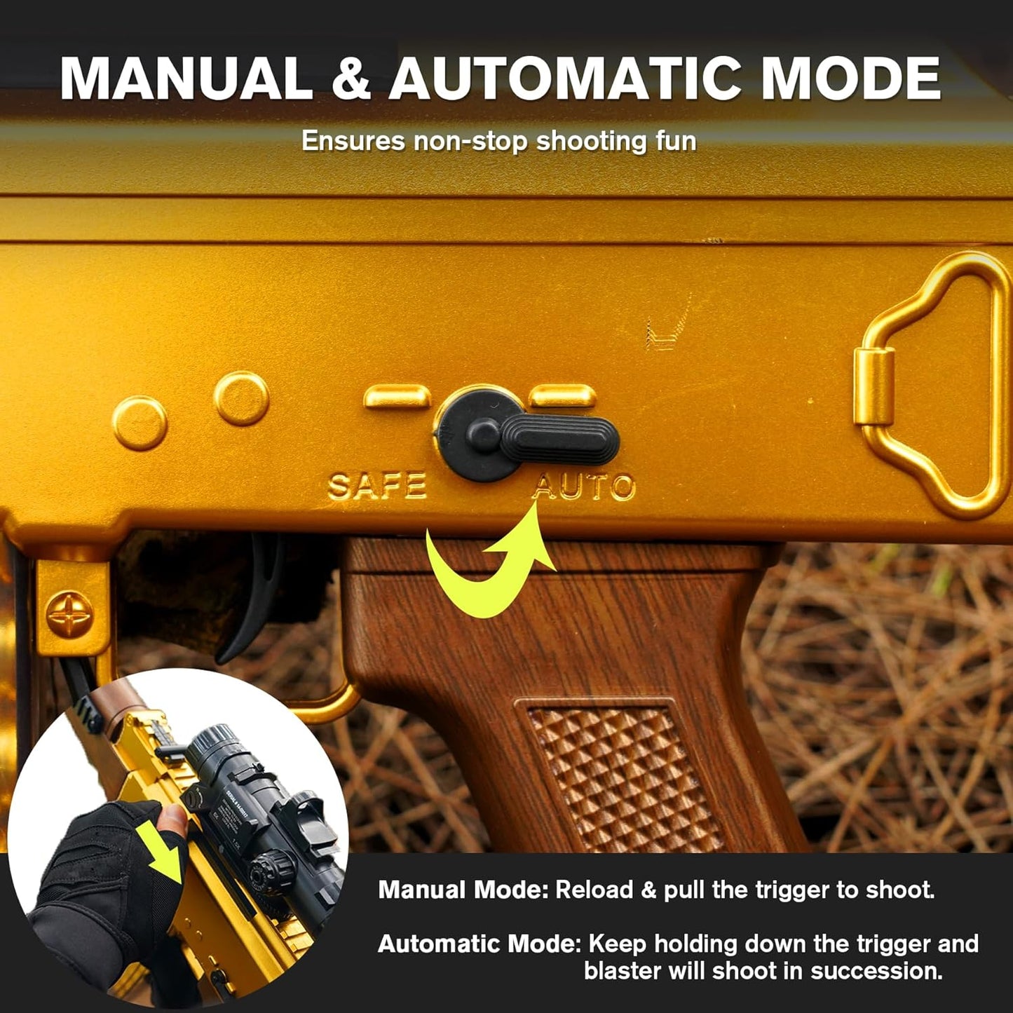 Jellybullet Automatic Foam Blaster 741132,  Soft Darts Shell Ejecting Blaster, Automatic Repeating & Manual Single Shooting Mode, Manual Banana Spring Magazine, 18+ (AKGOLD)