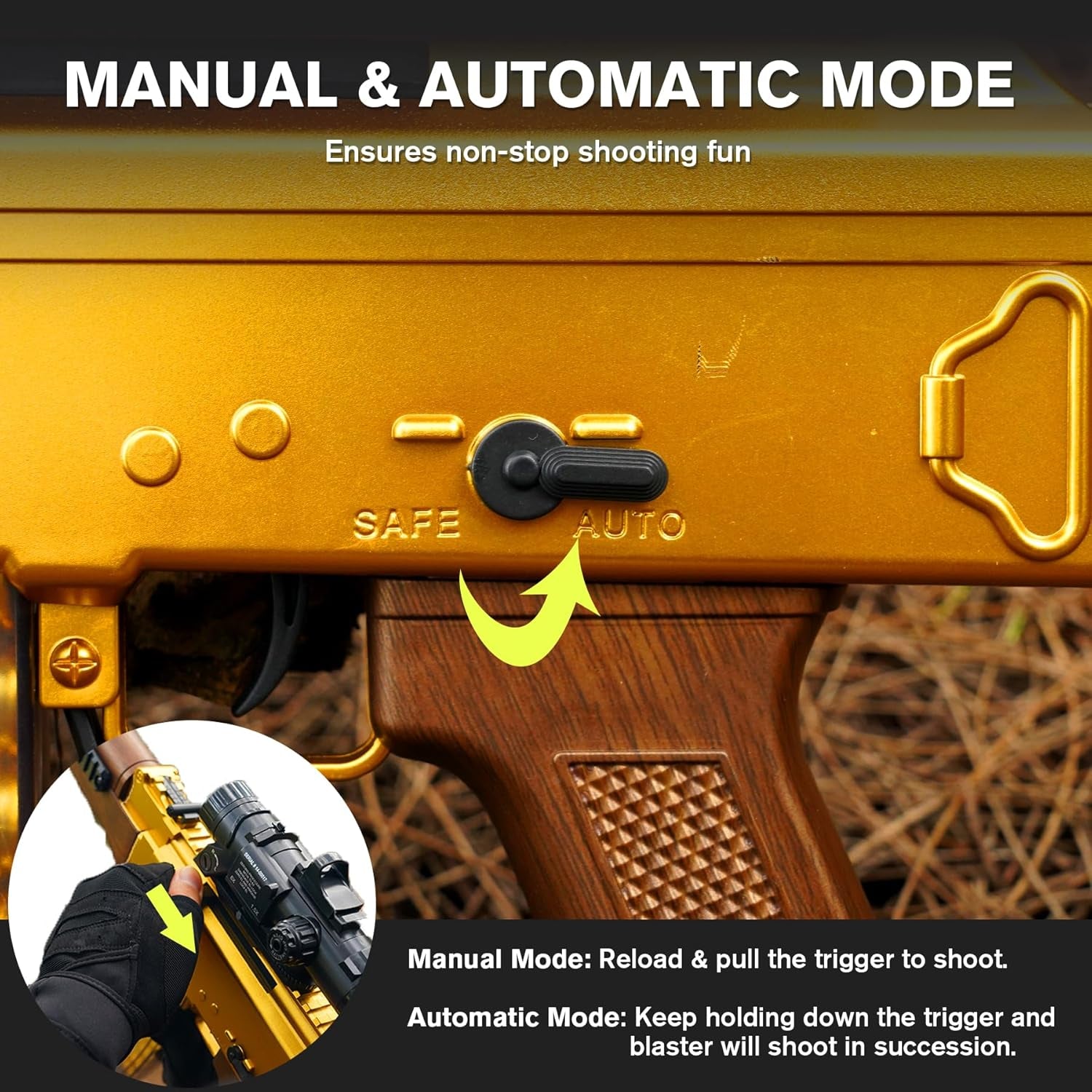 Jellybullet Automatic Foam Blaster 741132,  Soft Darts Shell Ejecting Blaster, Automatic Repeating & Manual Single Shooting Mode, Manual Banana Spring Magazine, 18+ (AKGOLD)