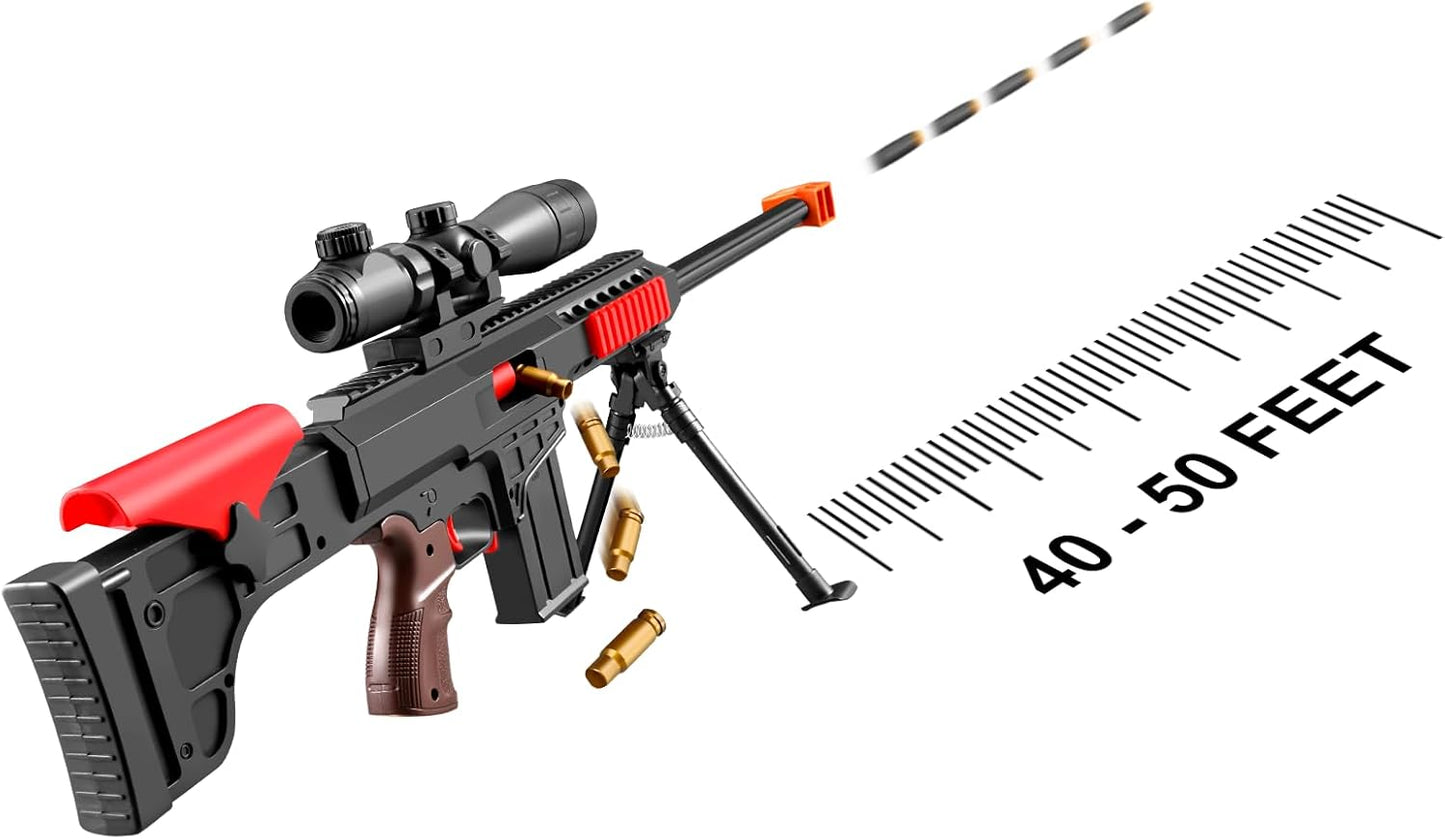 Soft Bullet Toy Gun Sniper Rifle with Scope Realistic Barrel Shotgun Shell Ejecting Foam Blaster Gun Dart Pellet Shooting Game for Boys Teen Adult Gifts Age 8 10 12 Year Old (Black)