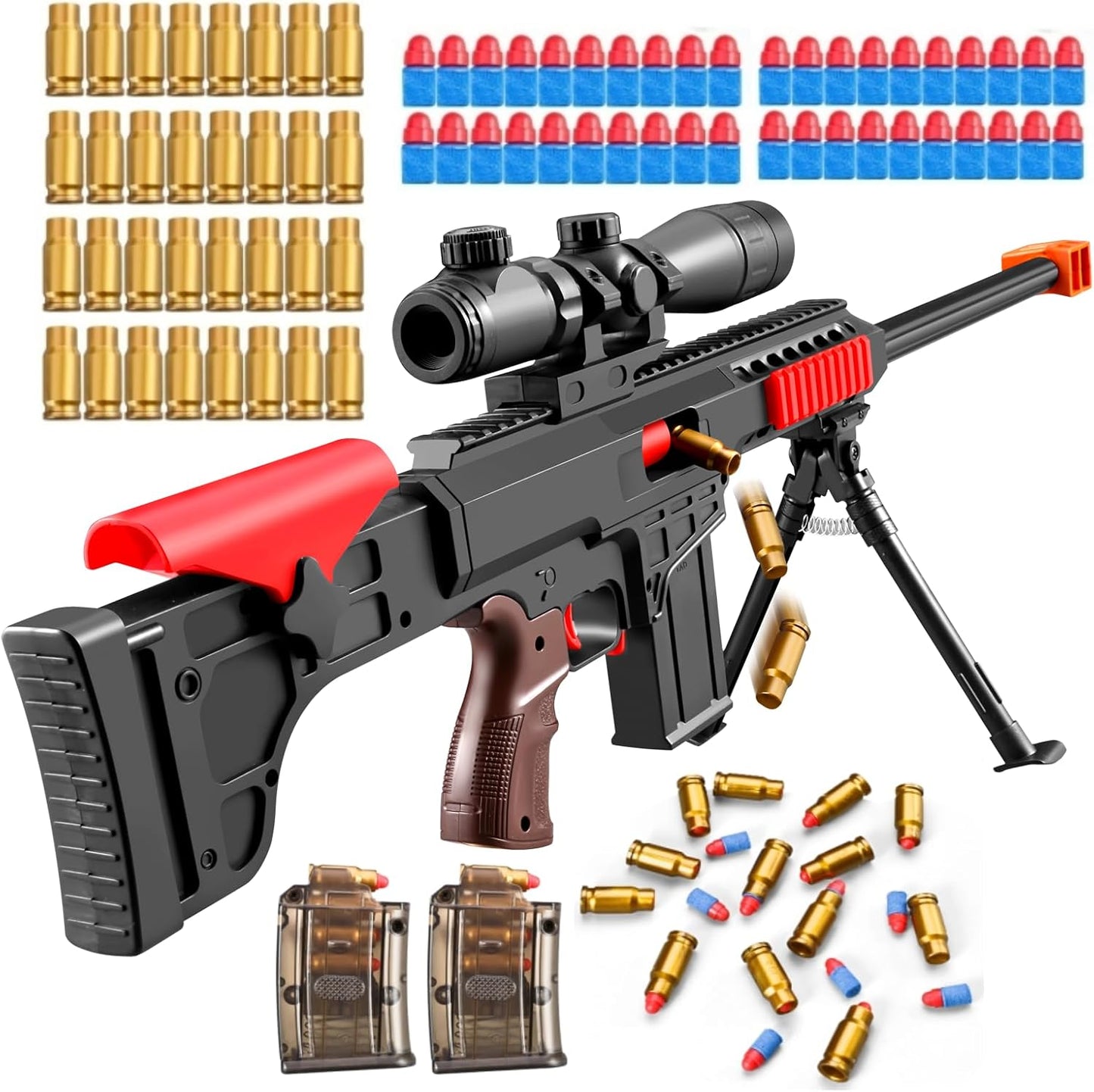 Soft Bullet Toy Gun Sniper Rifle with Scope Realistic Barrel Shotgun Shell Ejecting Foam Blaster Gun Dart Pellet Shooting Game for Boys Teen Adult Gifts Age 8 10 12 Year Old (Black)