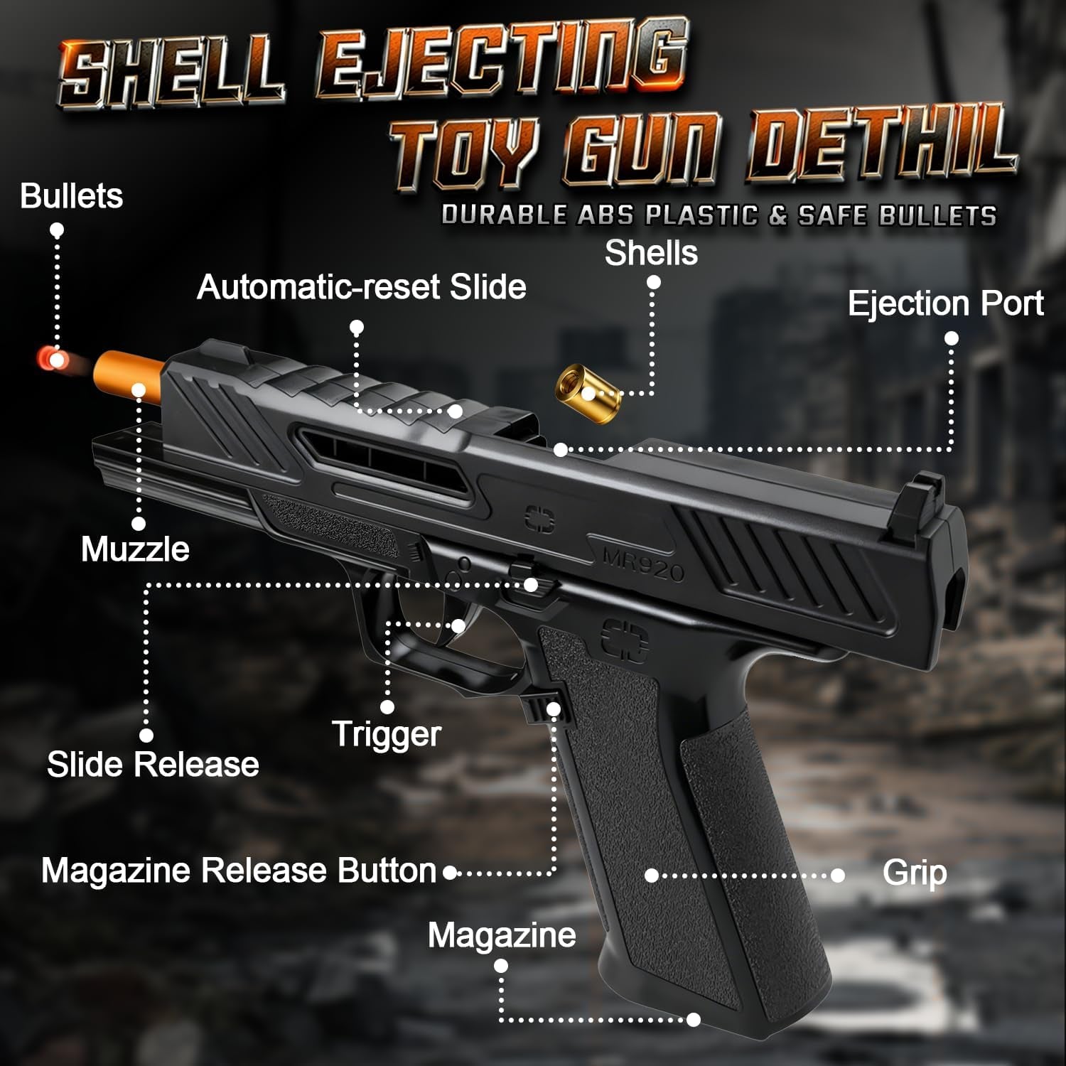 Shell Ejecting Toy Gun Pistol, Soft Bullet Toy Guns for Boys, Kids, Automatic Pull Back Action Toy Pistols, Fun Educational Shooting Game Toys Pretend Play Gun Prop