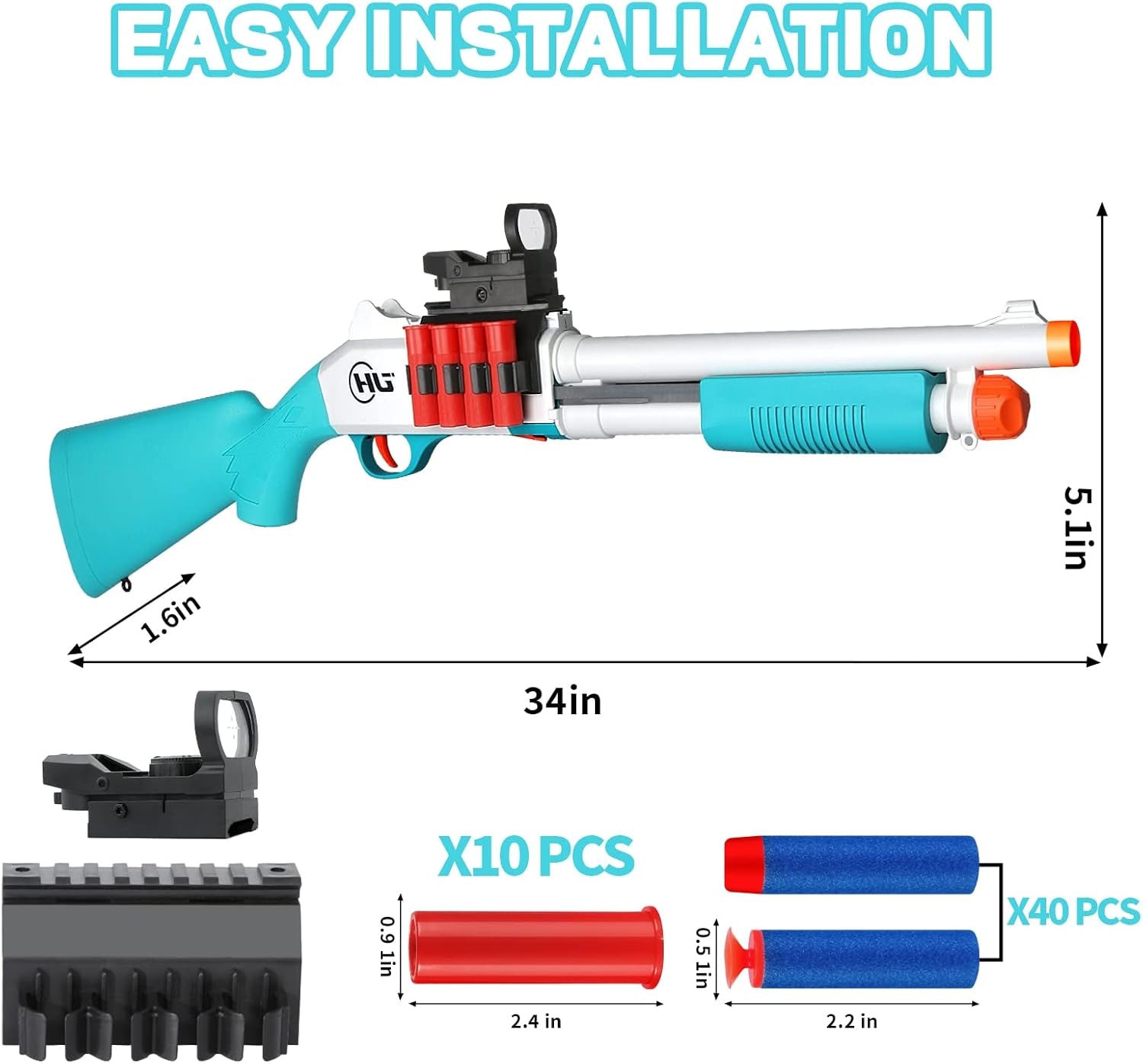 Toy Gun Models Foam Blasters (33-Inch) Jumping Shell Design [With10 Shell 40 Soft Darts] Perfect for Indoor and Outdoor Play (Blue-Green)