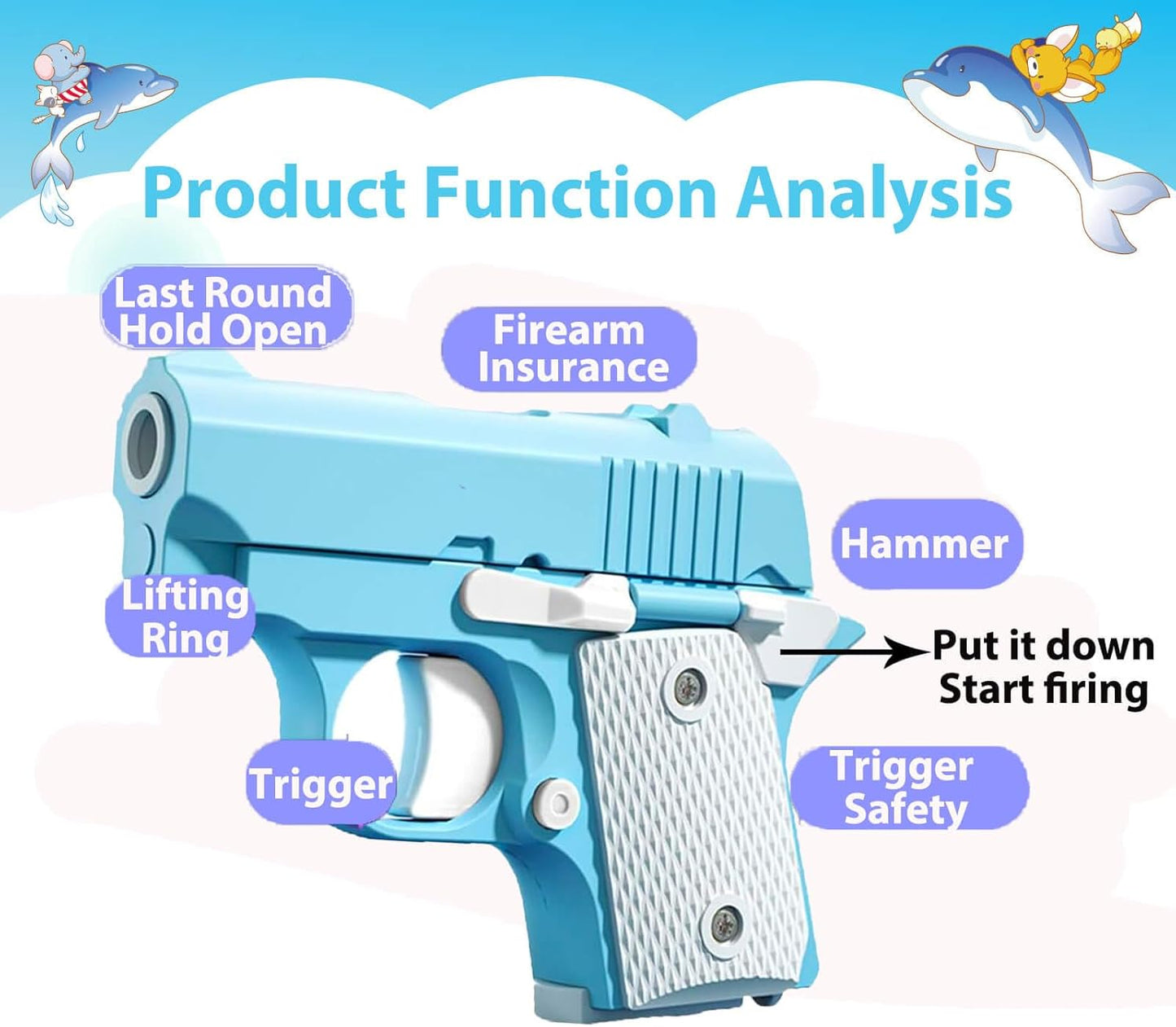 Fidget Gun Toys, Kids Toys for Boys Age 3-8, Prizes for Kids Classroom, Party Favors for Kids, Stress Relief Sensory Fidget Toys for ADHD Anxiety Relief(Blue/White)
