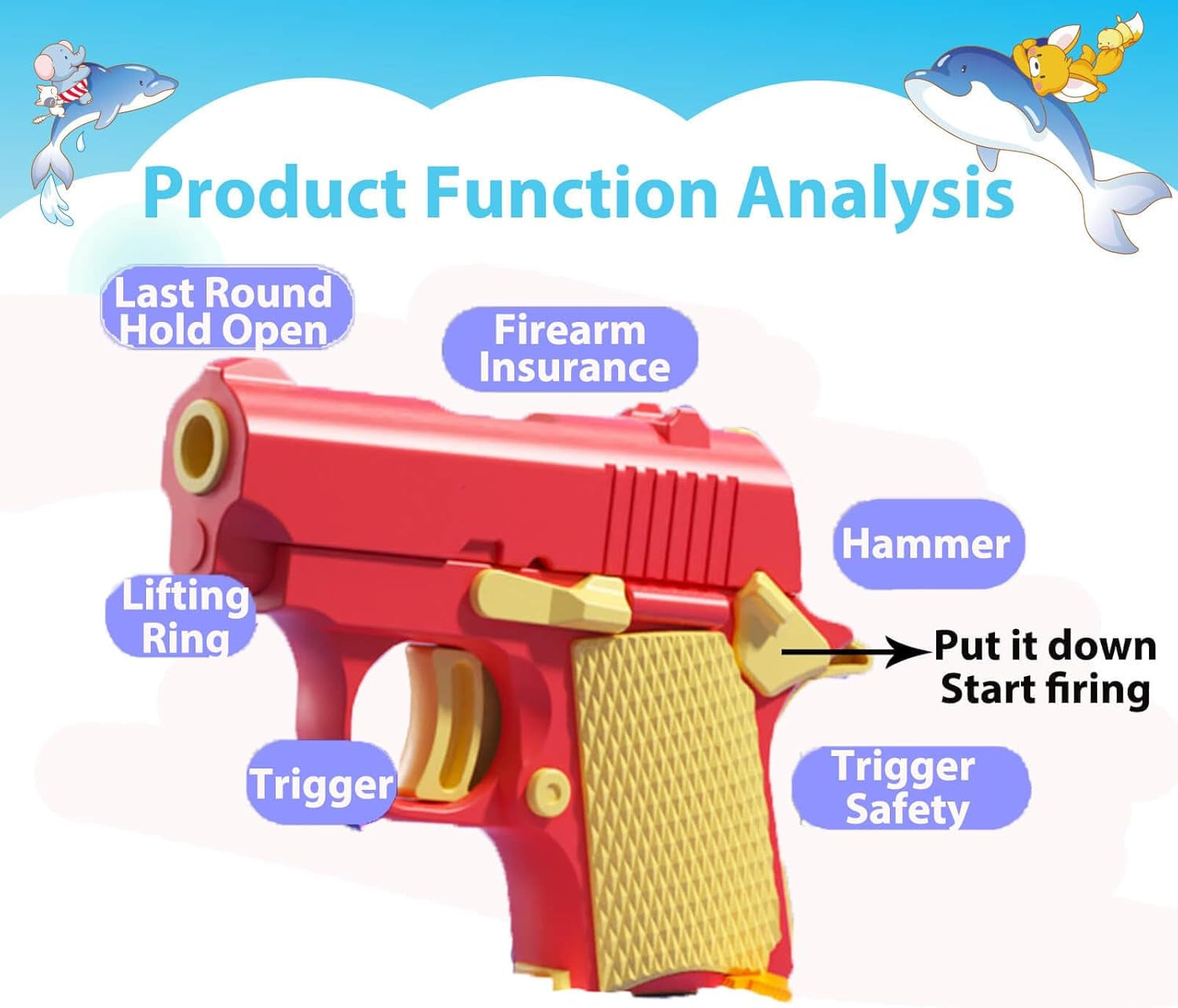 Fidget Gun Toys, Kids Toys for Boys Age 3-5, Prizes for Kids Classroom, Party Favors for Kids, Stress Relief Sensory Fidget Toys for ADHD Anxiety Relief(Red/Yellow)