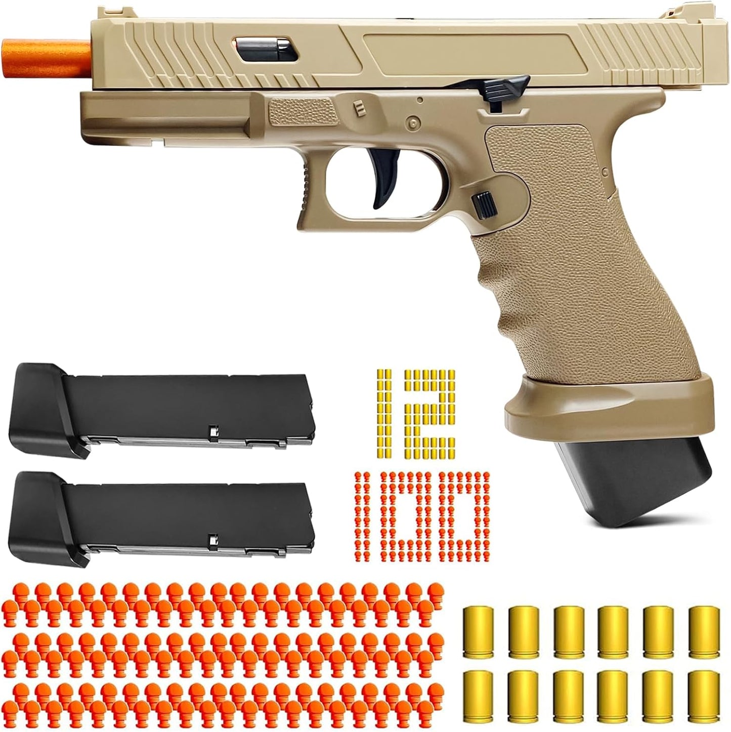 Automatic Shell Ejecting Toy Gun, Soft Bullet Toy Gun Pistol for Kids, Boys and Girls 8-12 (Khaki)