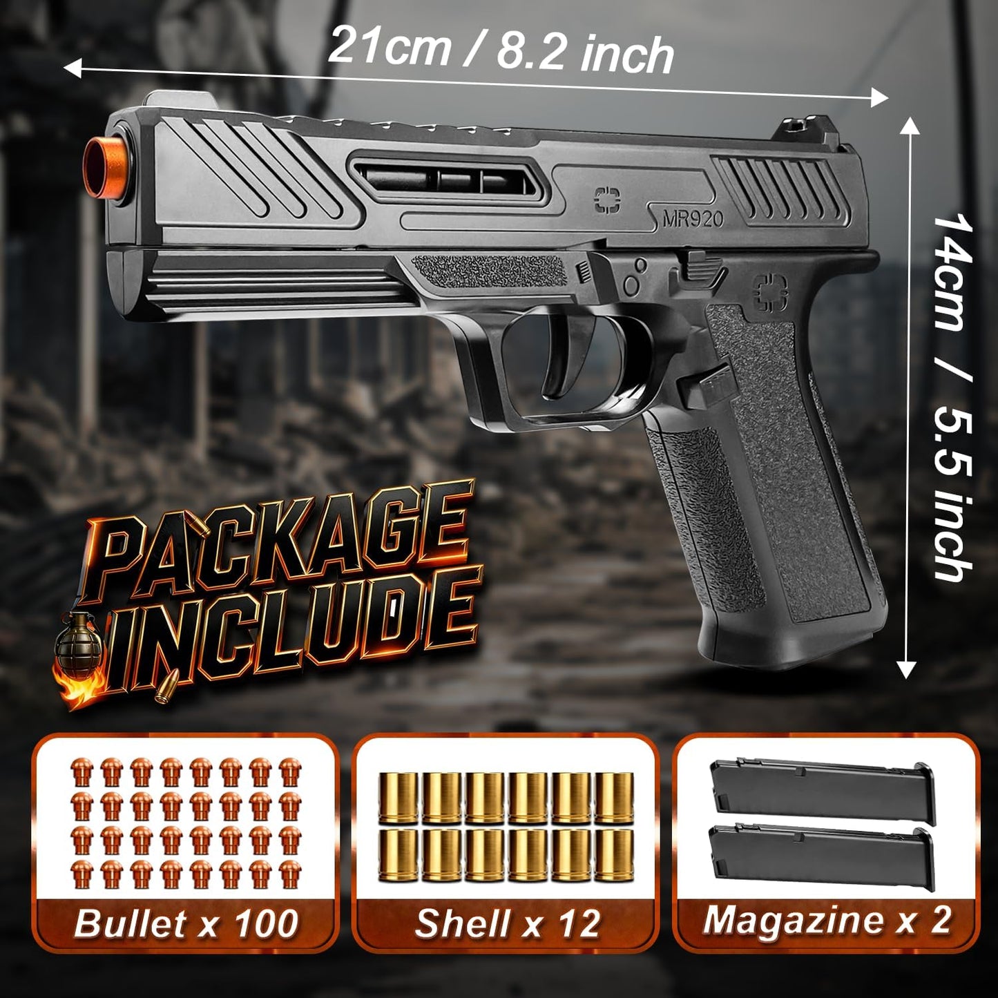 Shell Ejecting Toy Gun Pistol, Soft Bullet Toy Guns for Boys, Kids, Automatic Pull Back Action Toy Pistols, Fun Educational Shooting Game Toys Pretend Play Gun Prop