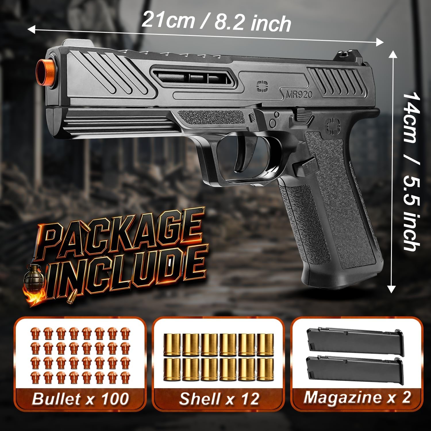 Shell Ejecting Toy Gun Pistol, Soft Bullet Toy Guns for Boys, Kids, Automatic Pull Back Action Toy Pistols, Fun Educational Shooting Game Toys Pretend Play Gun Prop