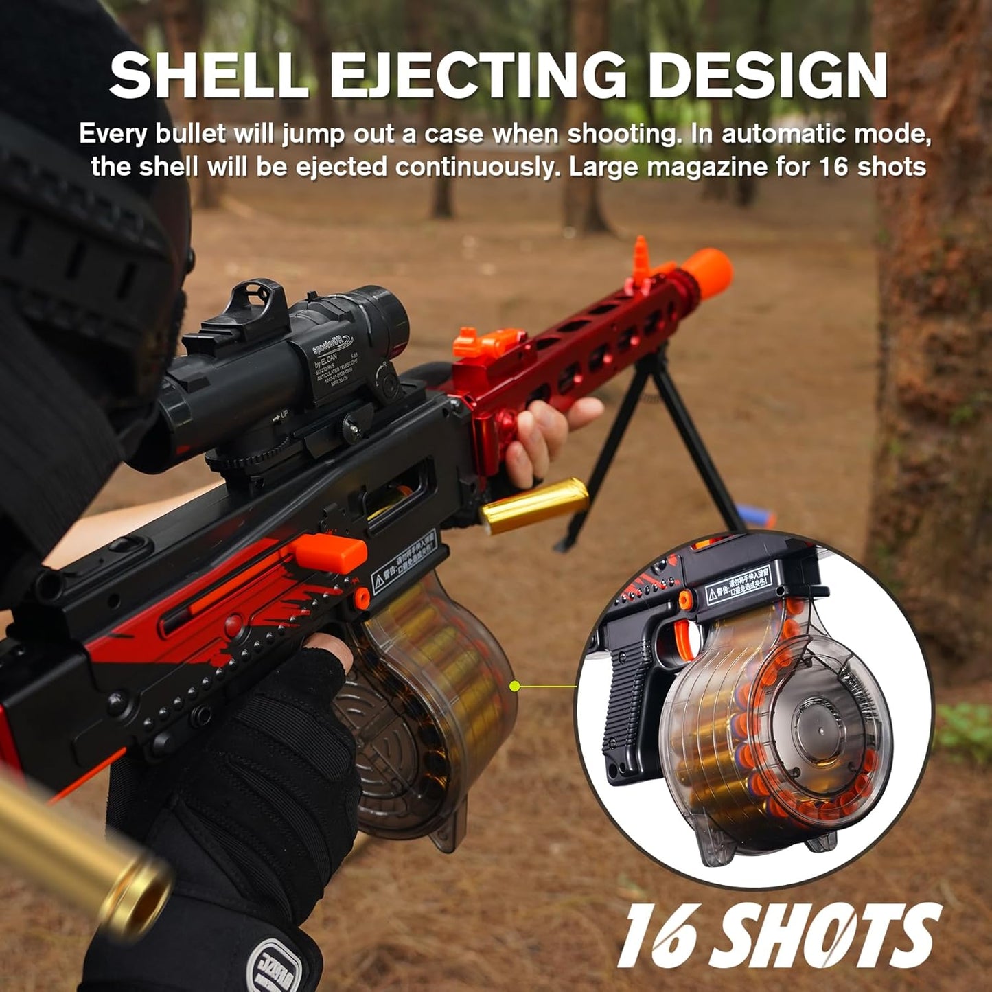 Jellybullet Automatic Foam Blaster 741134,  Soft Darts Shell Ejecting Blaster, Automatic Repeating & Manual Single Shooting Mode, Manual Spring Clip, Shooting Game, 18+