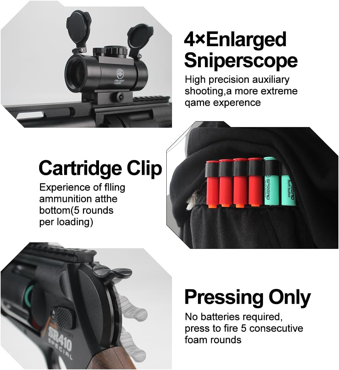 Foam Gun Revolver 2 in 1 Shotgun with 4X Scope Soft Foam Blaster Set Gift for Christmas Birthday with 60 Bullets 15 Shells Soft Bullet Revolver Foam Dart Pistol for Age 14+ (Brown)