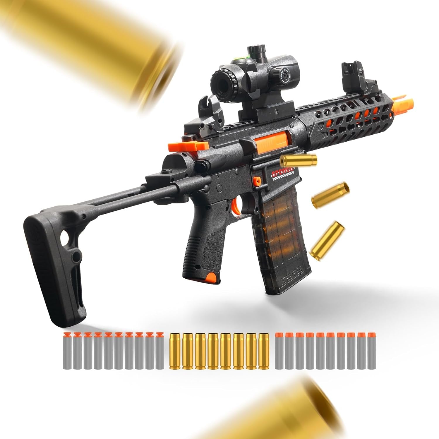 Jellybullet Foam Blaster 721041,  Manual Soft Bullets & Shell Ejecting, Nylon Body, Manual Spring Clip, Outdoor Activities, Ages 18+ (Darkmxc)