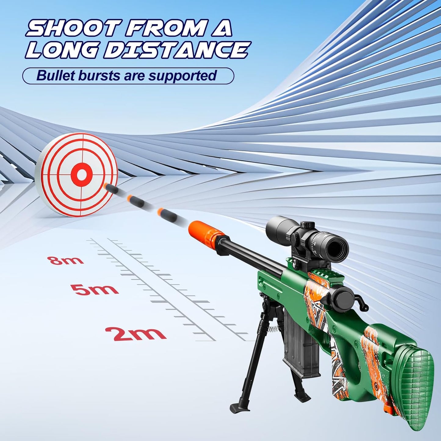 Realistic Soft Bullet Toy Gun Fake Foam Pellet Blasters Stress Shot Shell Ejecting with Scope Sniper Rifle Dare Prop for Boys Age 8+ 9 10 11 12 Year Birthday Gifts (Green)