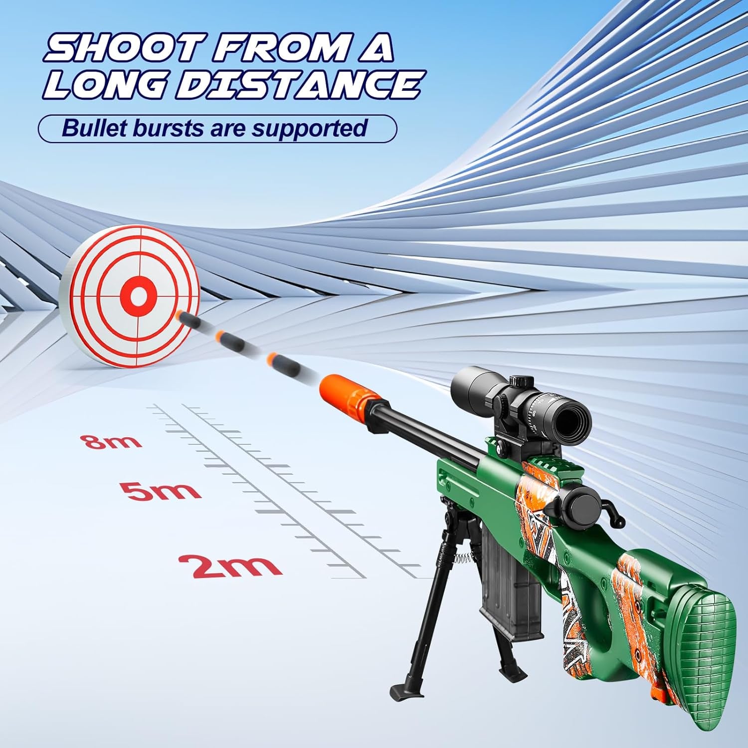 Realistic Soft Bullet Toy Gun Fake Foam Pellet Blasters Stress Shot Shell Ejecting with Scope Sniper Rifle Dare Prop for Boys Age 8+ 9 10 11 12 Year Birthday Gifts (Green)