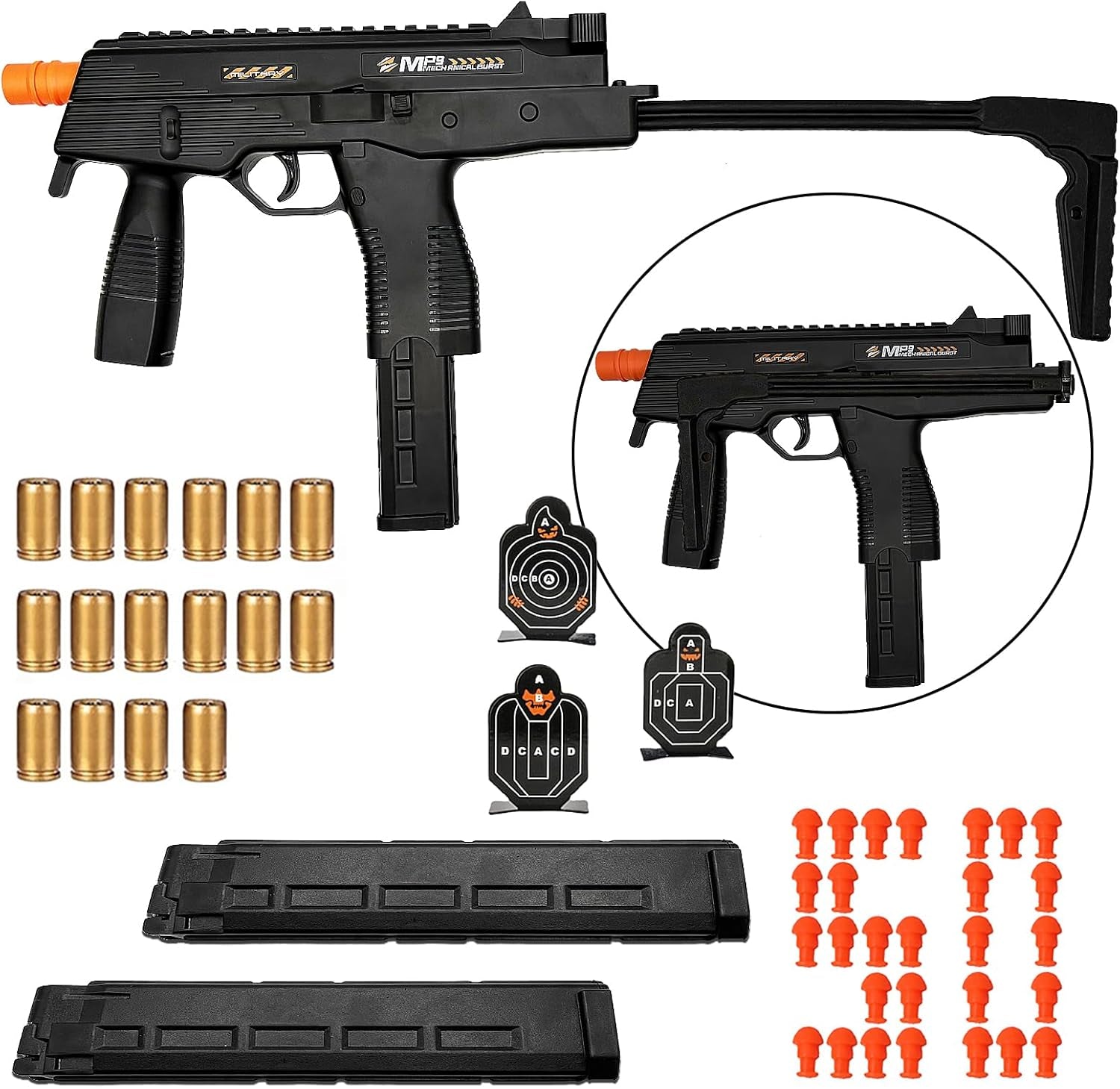 MP9 Toy Gun, Realistic Automatic Shell Ejecting Toy Gun with Buttplate Pull Back Action Shooting Games Education Model Toy for Kids Gifts