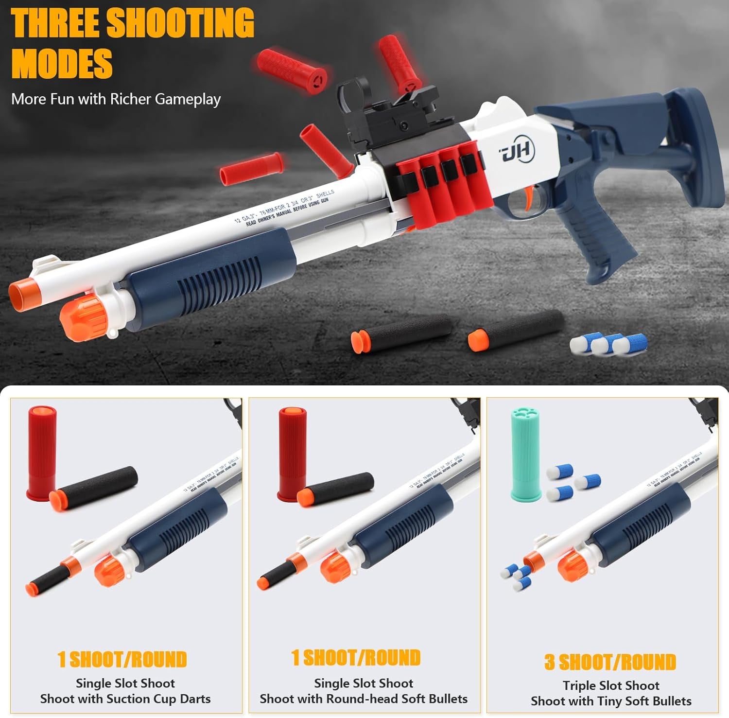 Shell Ejecting Toy Shotgun Toys Guns with 50 Soft Darts 14 Shells 1 Scope Soft Bullet Toy Shotgun Outdoor Games Gifts for Christmas Halloween Birthday