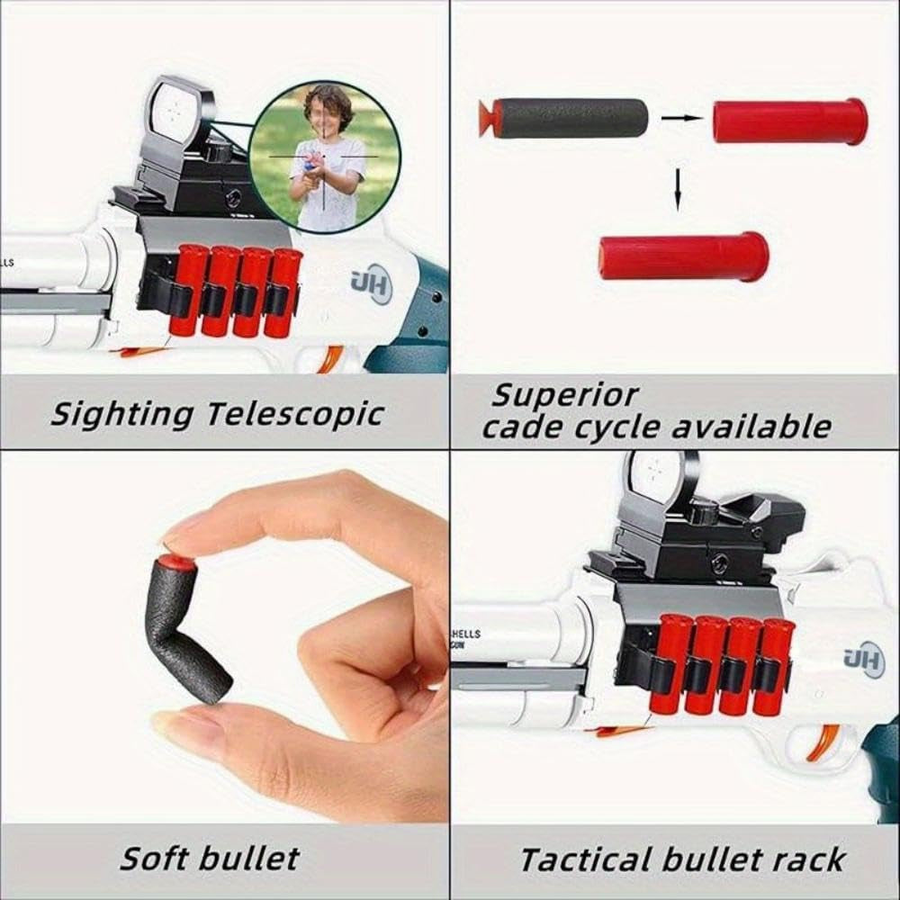 30In Airsoft Toy Foam Blaster with Flashlight, Air Powered Shell Ejecting Manual Loading Spring Soft Darts Blaster for Outdoor Activities Shooting Games