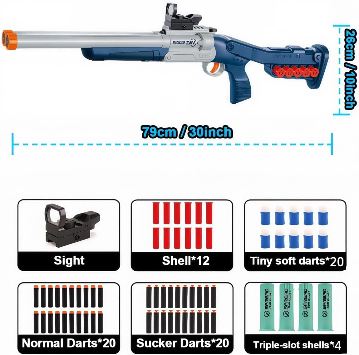 30 Inch Foam Blaster Shotgun with Double Barrel Soft Bullets Gun with Shell Ejecting 2 in 1 Foam Blaster Shotgun with Shell Casings 60 Foams Darts Gift for 14+ Years (1)