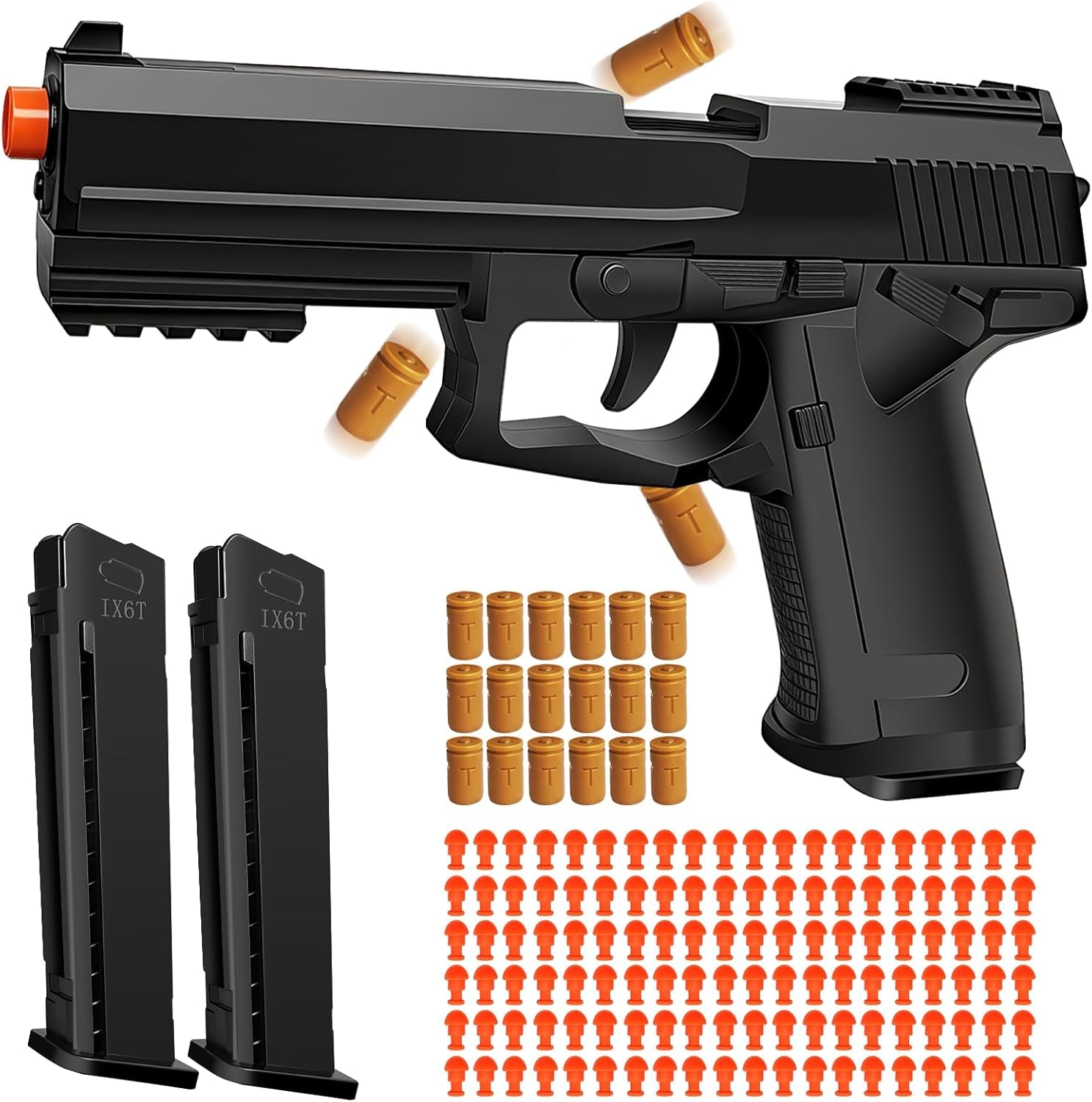 Automatic Shell Ejecting Toy Gun for Age 13+ Years, Fidget & Shooting Game, Realistic Toy Pistol with 120 Soft Bullets, 18 Shells & 2 Magazines, Ideal Gift for Halloween Christmas(Black)