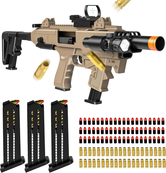 Toy Gun Shell Ejecting Rifle, Soft Bullet Toy Guns with 60 Foam Bullets 40 Shells 3 Clips, Manual Mode, Outdoor Shooting Games Christmas Birthday Gifts