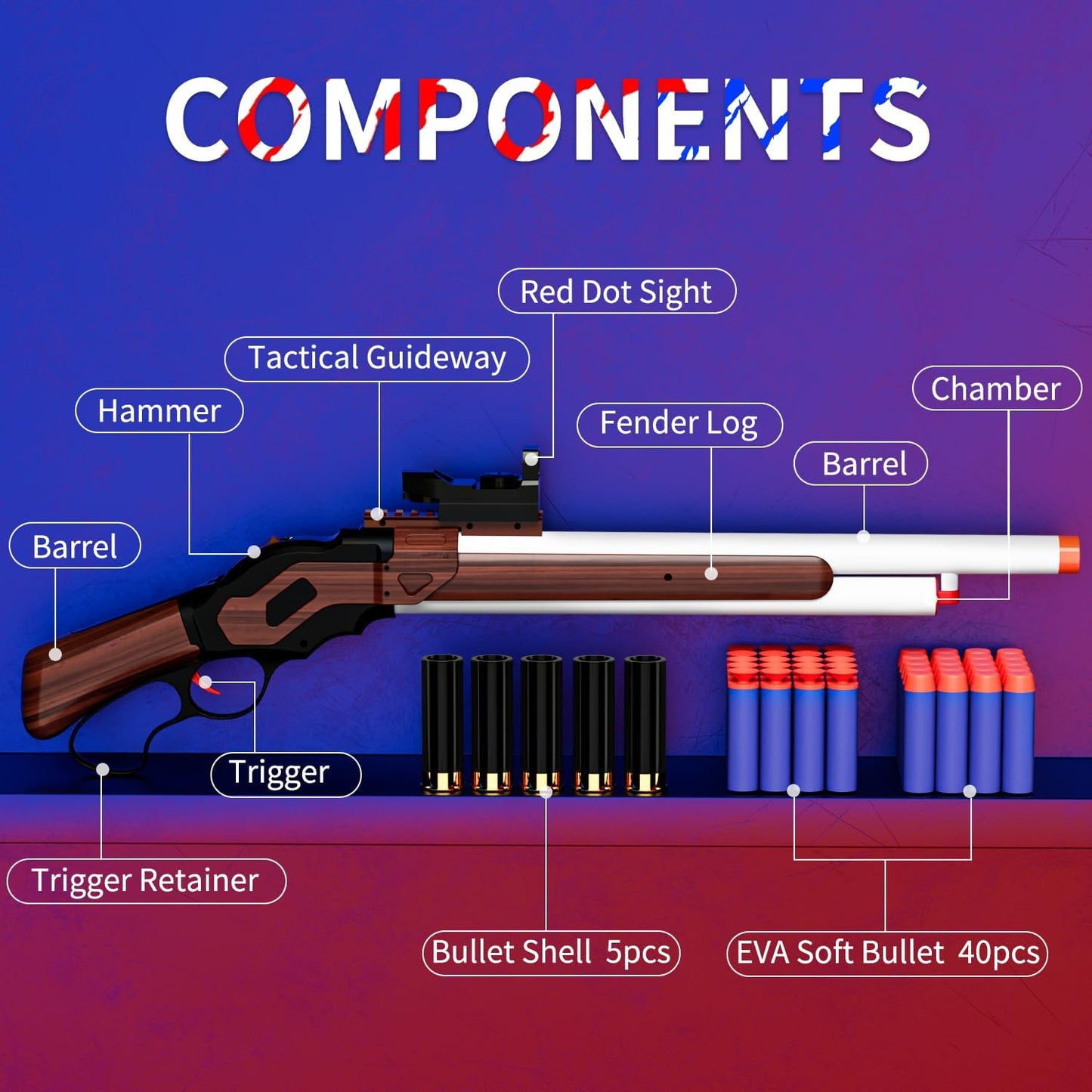 Shell Ejecting Toy Gun (27-Inch),Soft Bullets Toy Shotgun Gun, Lever-Action Design, Perfect as a Birthday-Holiday for 8-12 Year Olds (Brown)