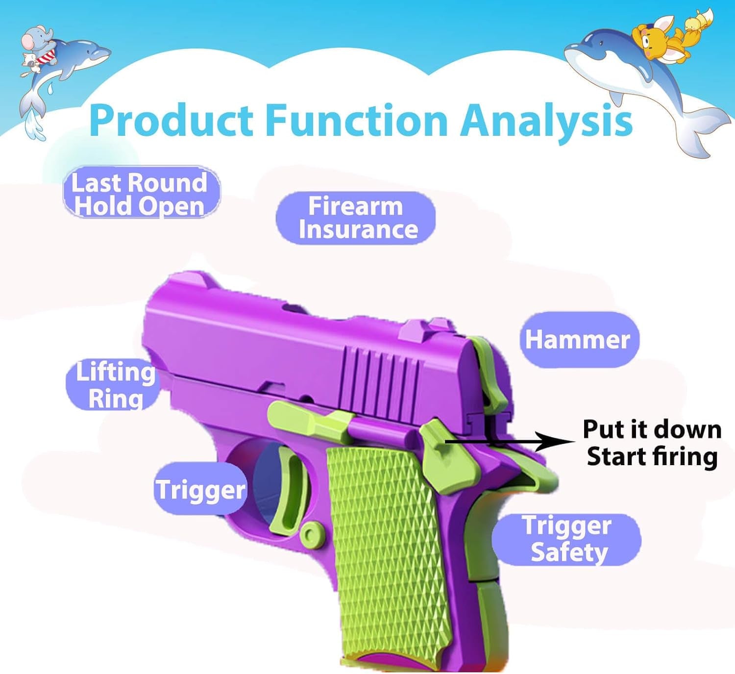 Fidget Gun Toys,Fidget Sensory Toys,Stress Relief for Adults, Suitable for Relieving ADHD, Anxiety, Best Gift for Adults and Kids(Purple/Green)