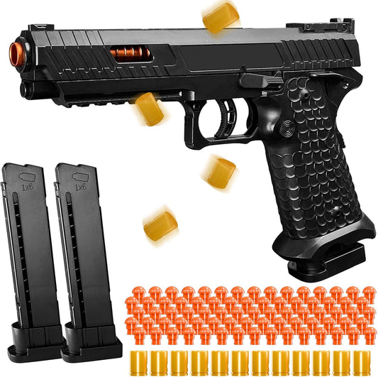 Shell Ejecting Toy Gun, Semi Automatic Toy Gun with Soft Bullets, Educational Model Toy Pistols for Outdoor Shooting Game, for Kids Boys Girls Ages 8- (Black)