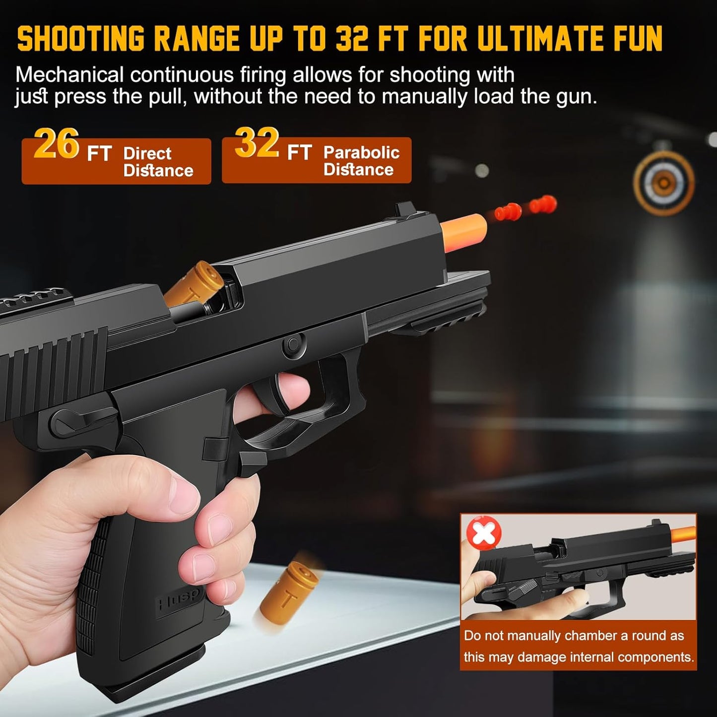 Automatic Shell Ejecting Toy Gun for Age 13+ Years, Fidget & Shooting Game, Realistic Toy Pistol with 120 Soft Bullets, 18 Shells & 2 Magazines, Ideal Gift for Halloween Christmas(Black)
