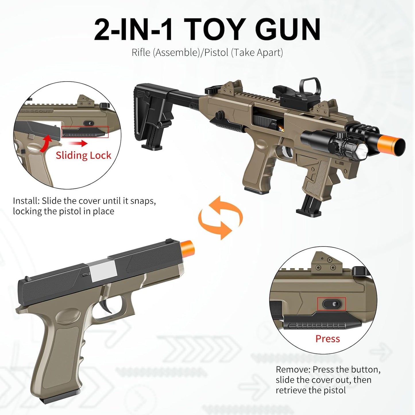 Toy Gun Shell Ejecting Rifle, Soft Bullet Toy Guns with 60 Foam Bullets 40 Shells 3 Clips, Manual Mode, Outdoor Shooting Games Christmas Birthday Gifts
