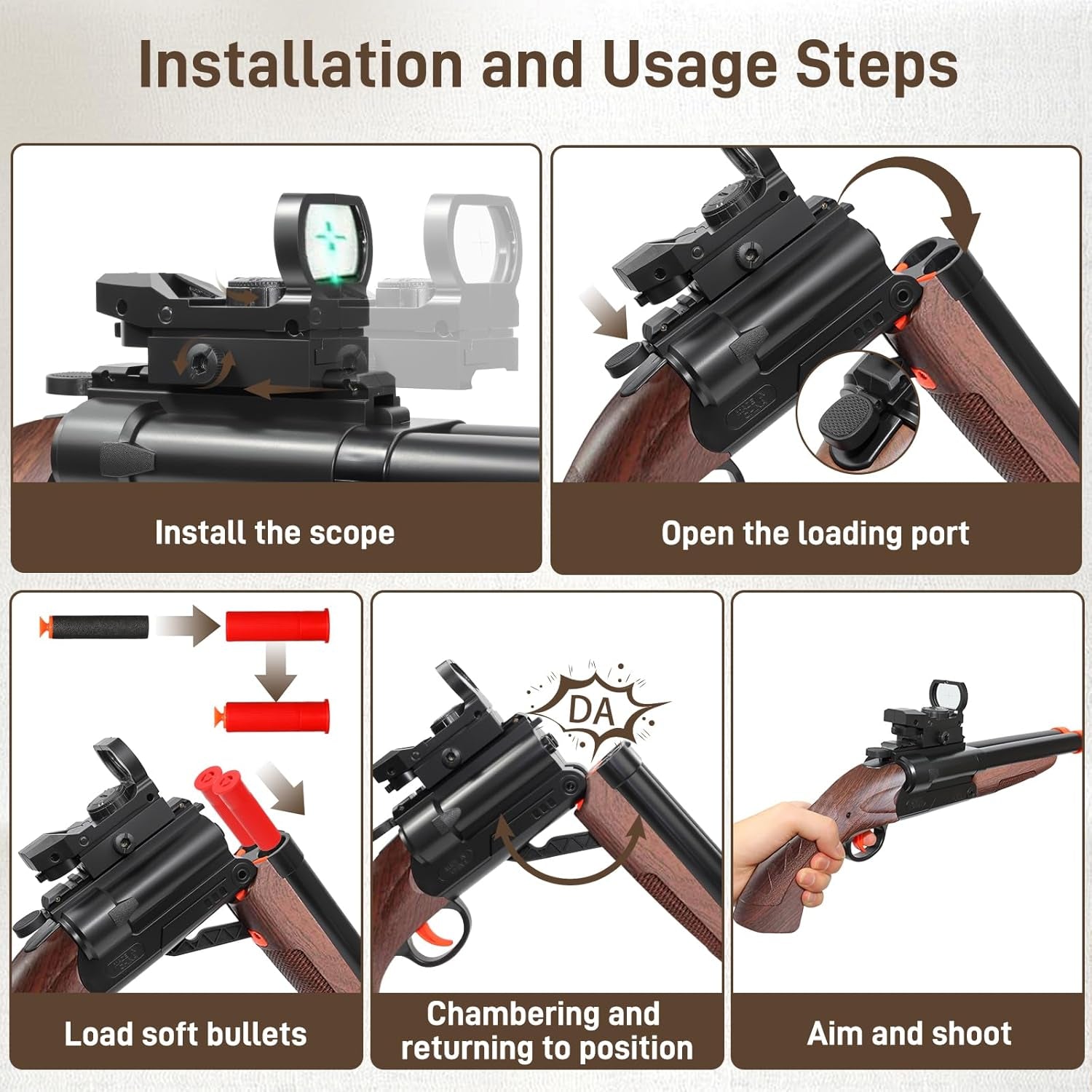 Double-Barreled Toy Gun - Two Modes Realistic Soft Bullet Toy Guns Blaster with Sight - Educational Shooting Toy Shotgun - Ideas Gifts for Christmas Birthday Halloween Present