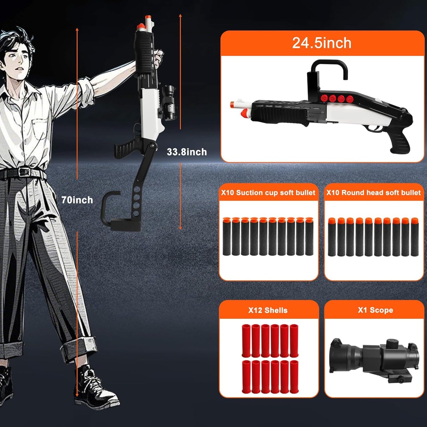 Shell Ejecting Toy Shotgun Toys with 20 Soft Bullets 12 Shells 1 Scope Two Modes Toy Shotgun Outdoor Games Gifts for Christmas Halloween Birthday
