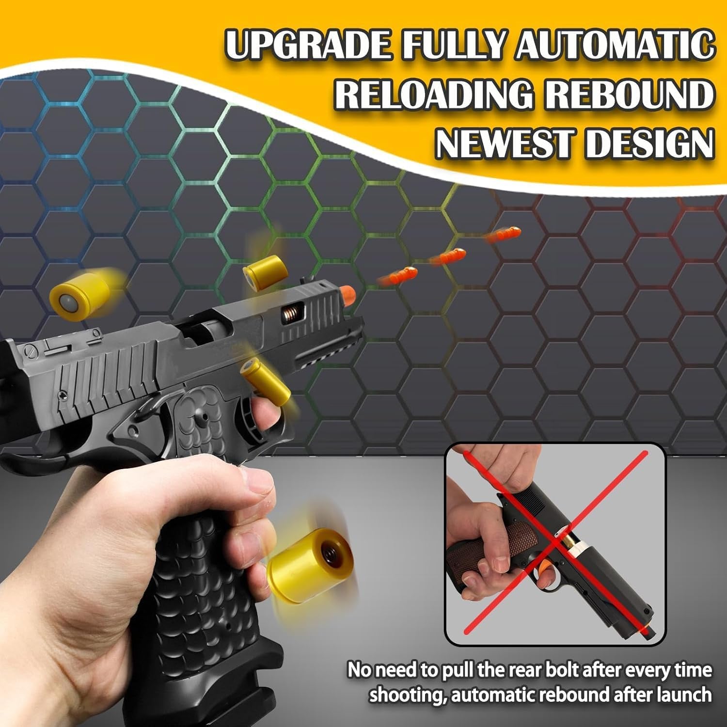 Shell Ejecting Toy Gun, Semi Automatic Toy Gun with Soft Bullets, Educational Model Toy Pistols for Outdoor Shooting Game, for Kids Boys Girls Ages 8- (Black)