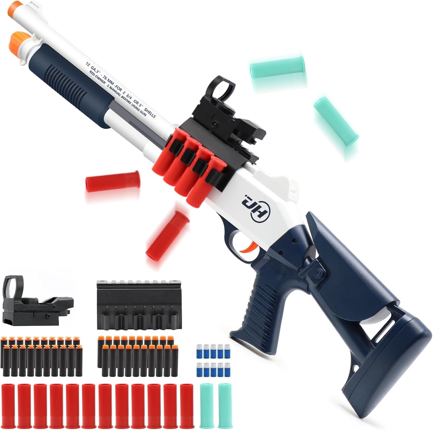 Shell Ejecting Toy Shotgun Toys Guns with 50 Soft Darts 14 Shells 1 Scope Soft Bullet Toy Shotgun Outdoor Games Gifts for Christmas Halloween Birthday