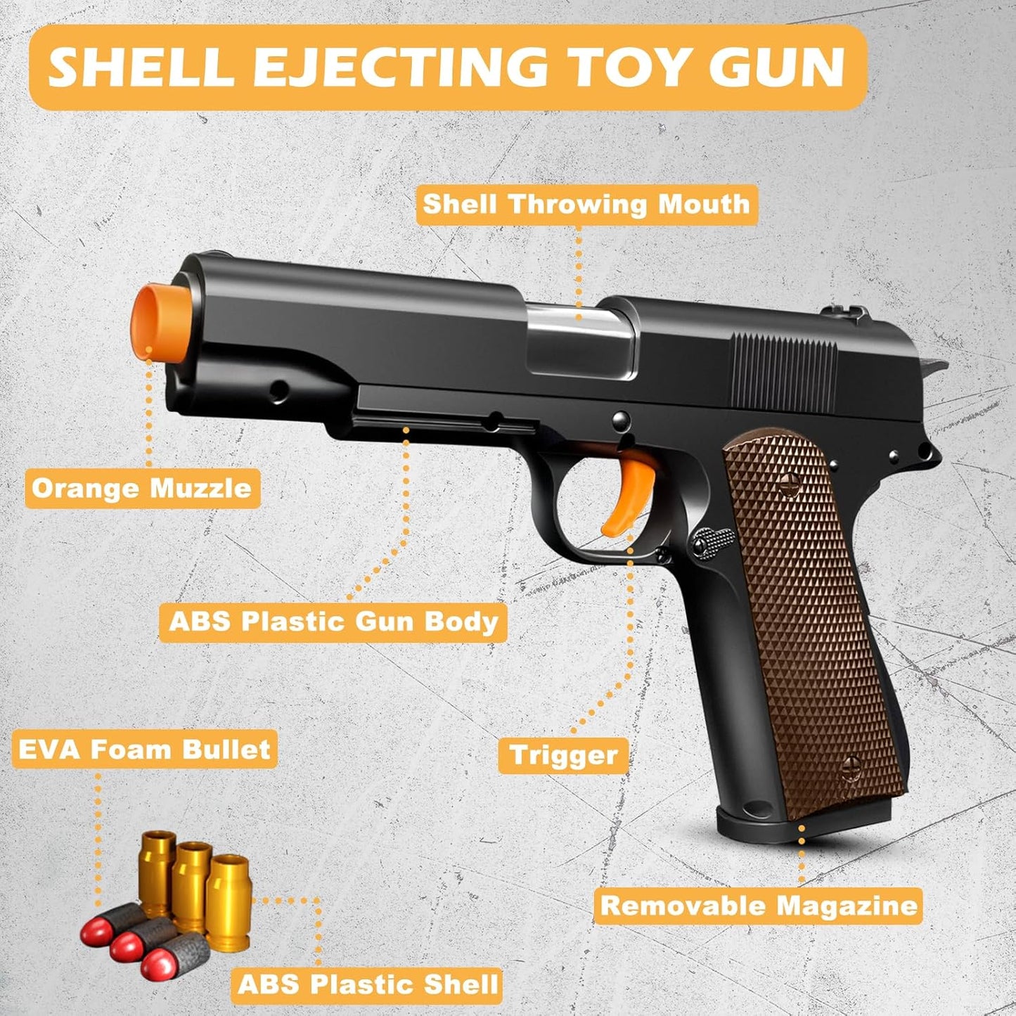 Toy Gun, Shell Ejecting Toy Gun with Soft Bullets, Educational Model Toy Pistol Shooting Game, Gifts for Kids Boys Girls