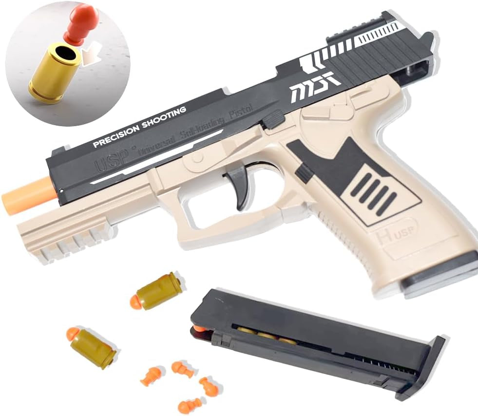 Shell Ejecting Toy Gun, Automatic Pull Back Action Shooting Games Education Model Toy for Kids Gifts
