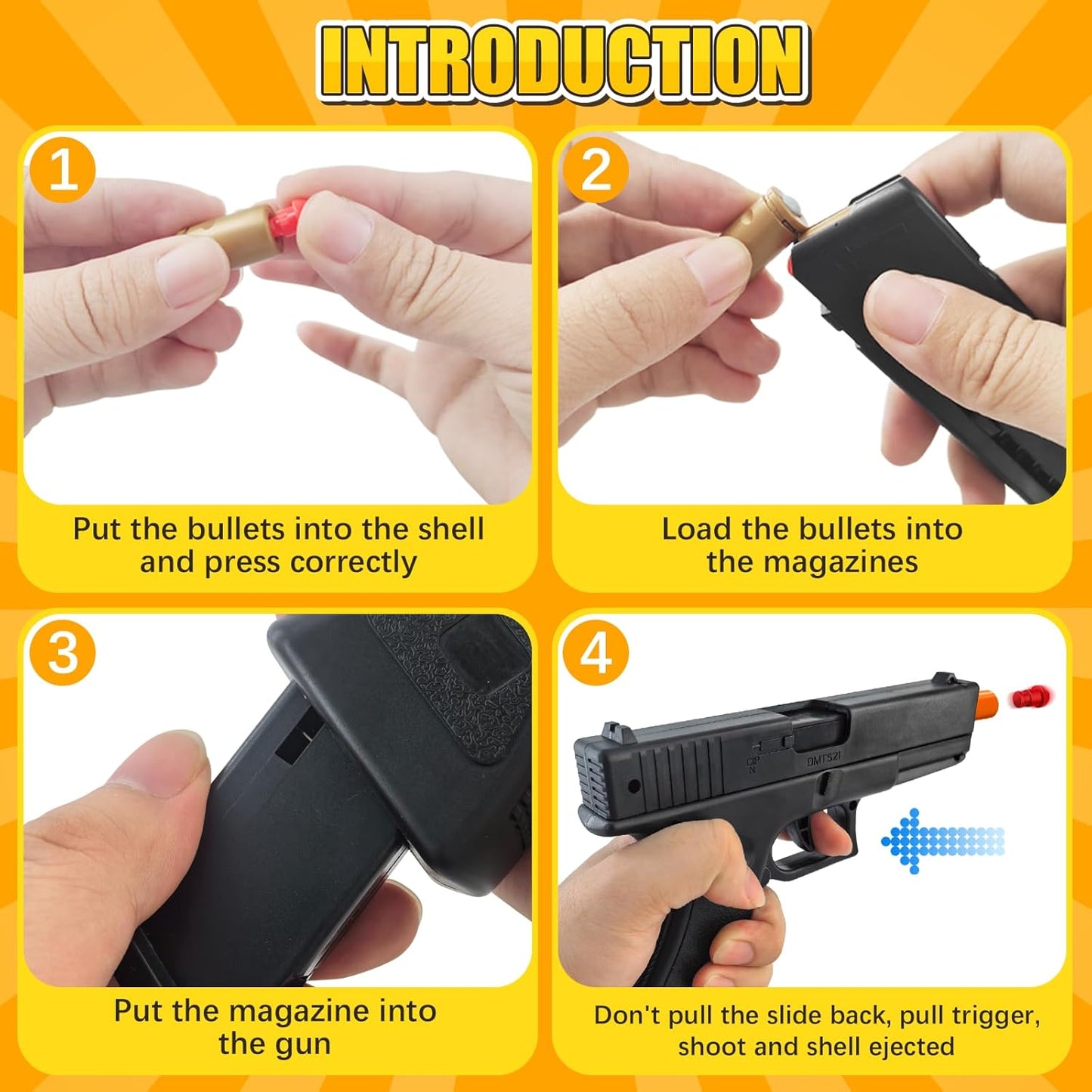 Soft Bullet Toy Gun with Shell Ejecting,Gun Fidget Toy with 100 Soft Bullets, 24 Shells and 2 Magazines,Education Toy Model,Christmas Birthday Gifts for Boys&Girls Kids Adults Age 8+(Black)