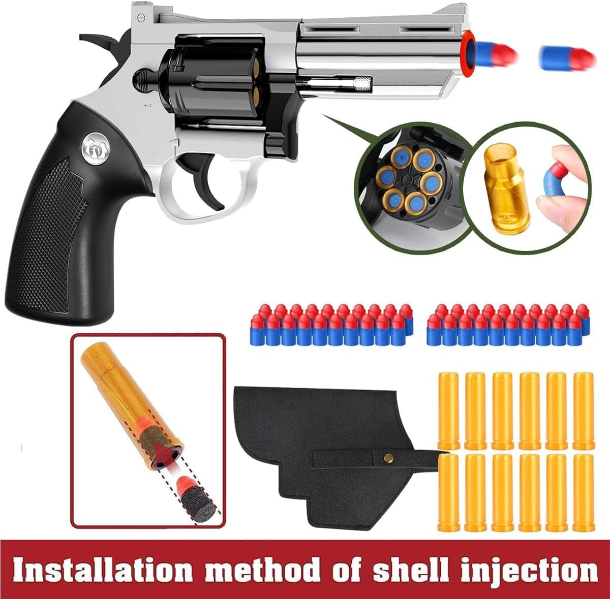 Toy Gun, Soft Bullet Toy Revolver, Game Catapult Toy Gun Foam Blaster, Can Fire Sponge Bullets, Educational Model Toys, Suitable for Children'S Gifts from 6 Years Old(Silver)