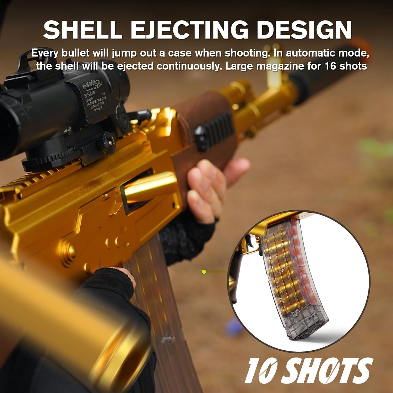 Jellybullet Automatic Foam Blaster 741132,  Soft Darts Shell Ejecting Blaster, Automatic Repeating & Manual Single Shooting Mode, Manual Banana Spring Magazine, 18+ (AKGOLD)