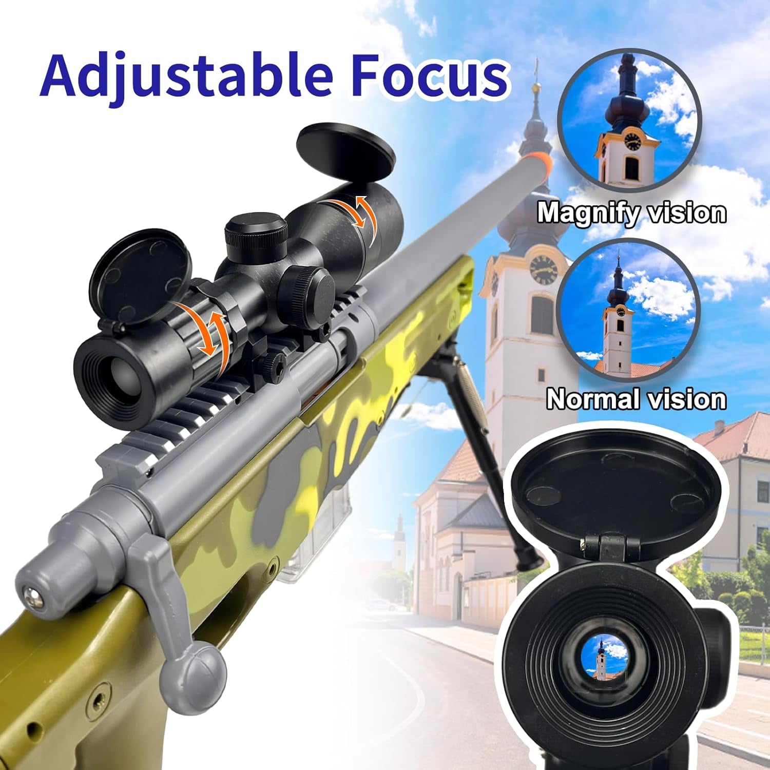 AWM Foam Dart Blaster, Shell Ejecting Model with Scope, Metal Components, Foldable Stock, 40 Darts, 20 Shells. Tactical CS Game Prop for Teens 14+ and Adults (Gold)