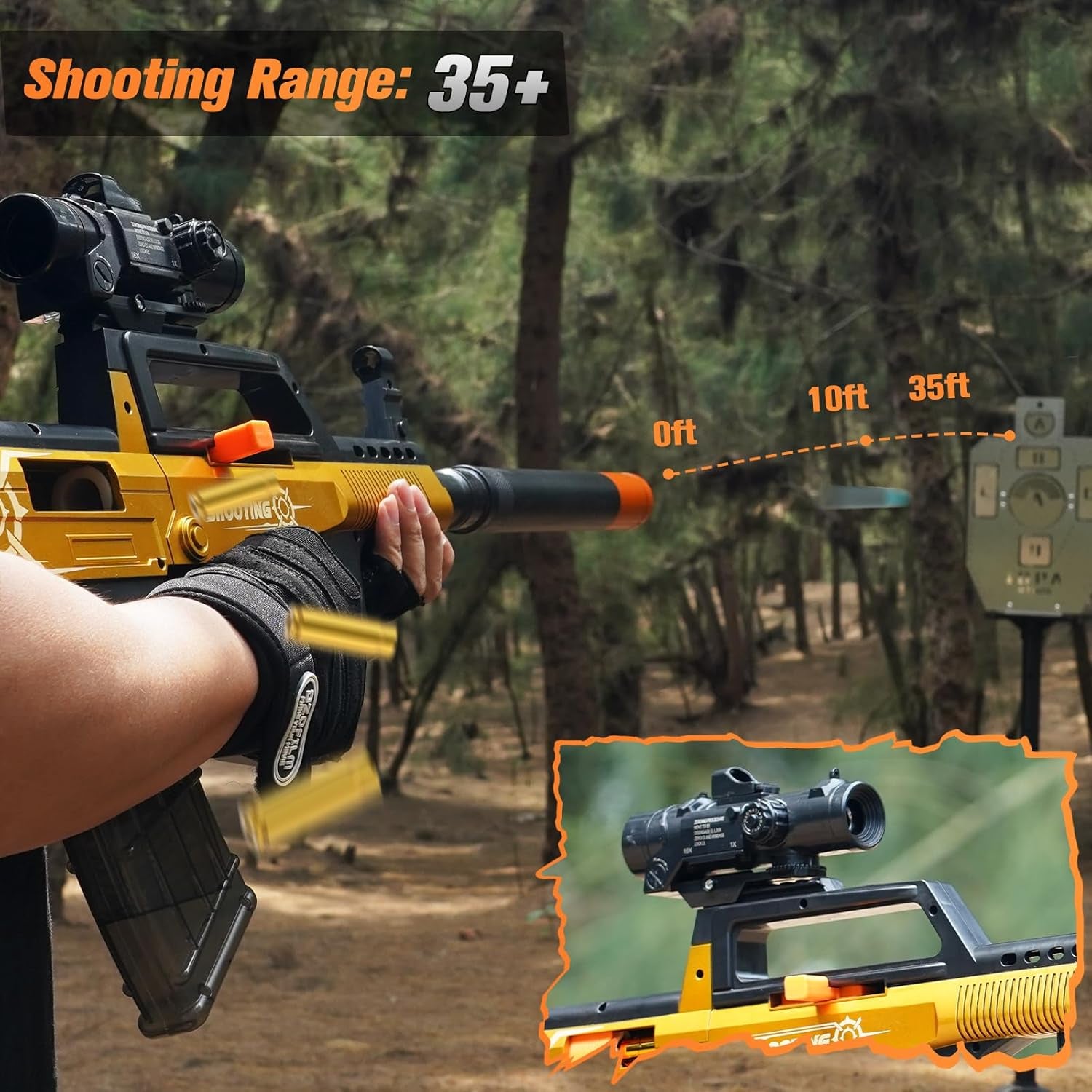 Jellybullet Foam Blaster 721020,  Foam Blaster with Soft Bullets Shell Ejecting, Outdoor Acitivity, Shooting Fun, Age 18+ (Qbgoldz)