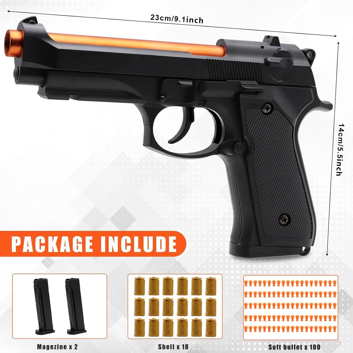 Automatic Shell Ejecting Toy Gun - 26-32FT Range, 2 Modes (Shooting & Fidget) with 2 Magazines, 18 Shells, 100 Foam Bullets - Safe Fun Idea Gifts for Brithday Christmas Halloween