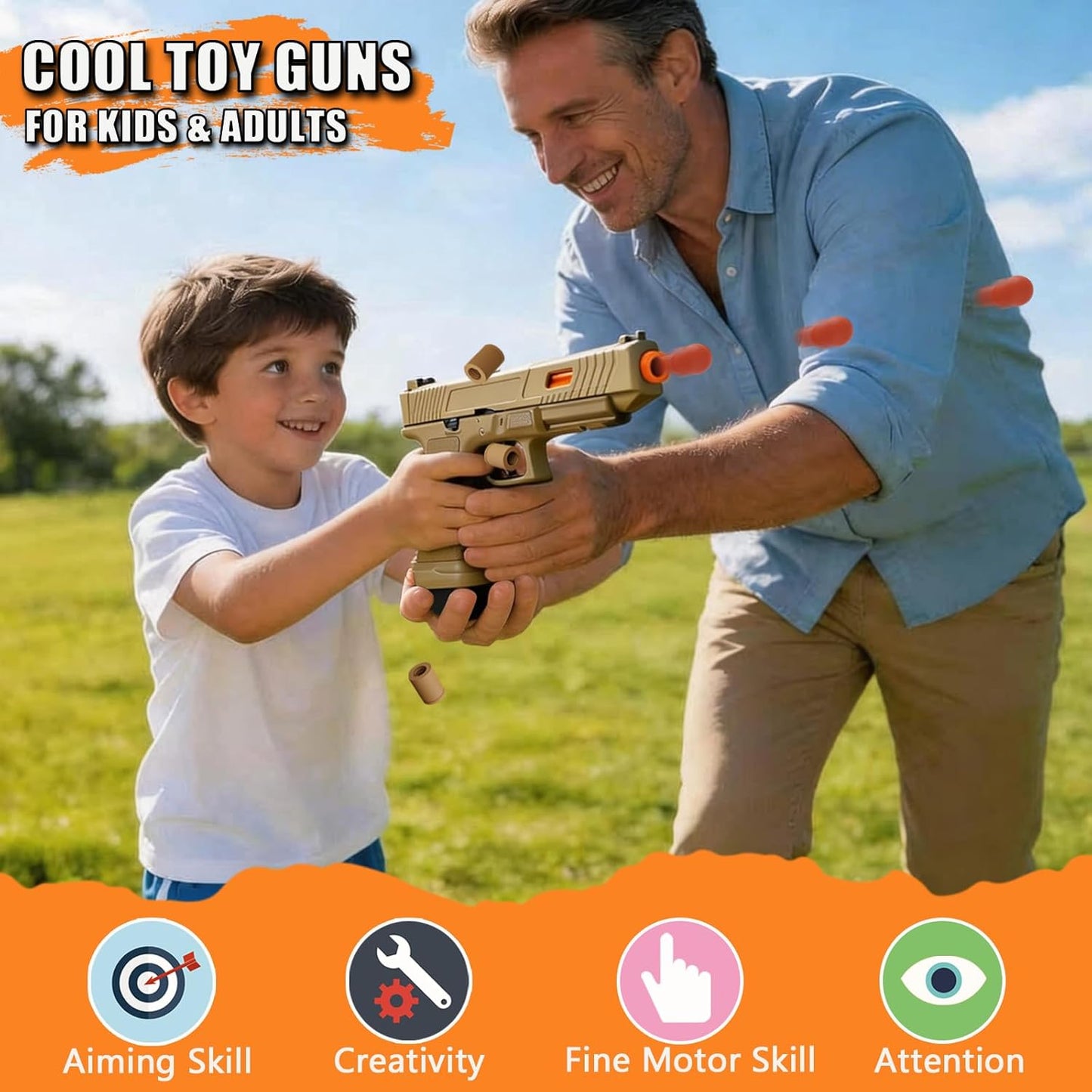 Automatic Shell Ejecting Toy Gun, Soft Bullet Toy Gun Pistol for Kids, Boys and Girls 8-12 (Khaki)